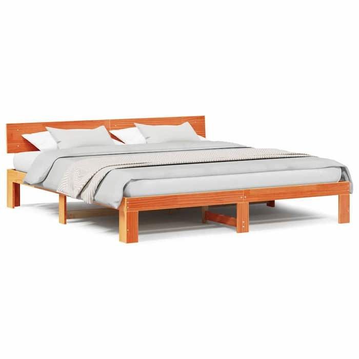 Cama doble CHIC para adultos - Estructura de cama de 200 x 200 cm, color marrón, madera maciza de pino #Sara22201