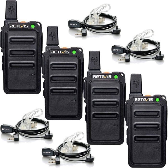 Walkie Talkie Retevis RT619 con auriculares, PMR446 Mini 16 canales VOX Squelch, radio Micro USB sin licencia de 1300 mAh (4 unidades)