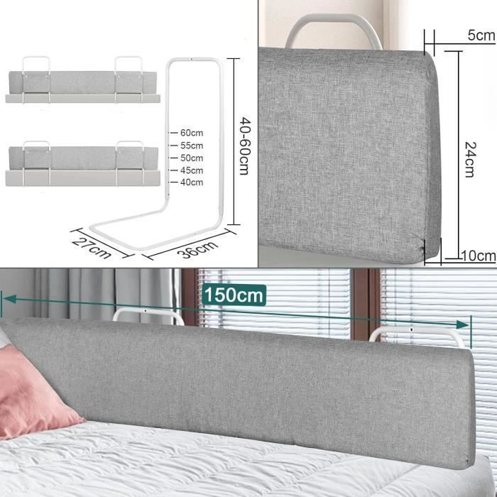 LARS360 Barrière de lit Déformable Réglable en Hauteur 100 cm Bébé Barrière Protection Lit Enfant Peut être démonté,lavé Gris