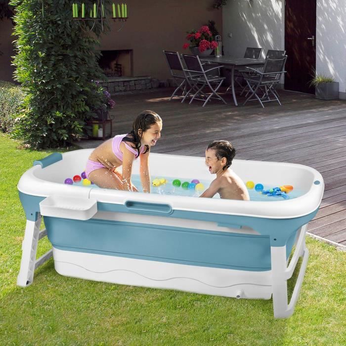 Bañera plegable - HENGMEI - Modelo XL - Dimensiones 128x62x52cm - Azul - Con tapa y ruedas