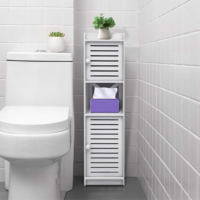 Amiremplie Small Toilet Storage Unit, Column, Bathroom Cabinet White