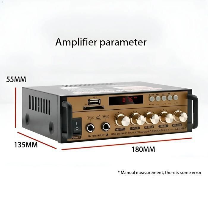 Amplificador HiFi, Bluetooth, doble canal, 60W, estéreo, USB/SD, marrón
