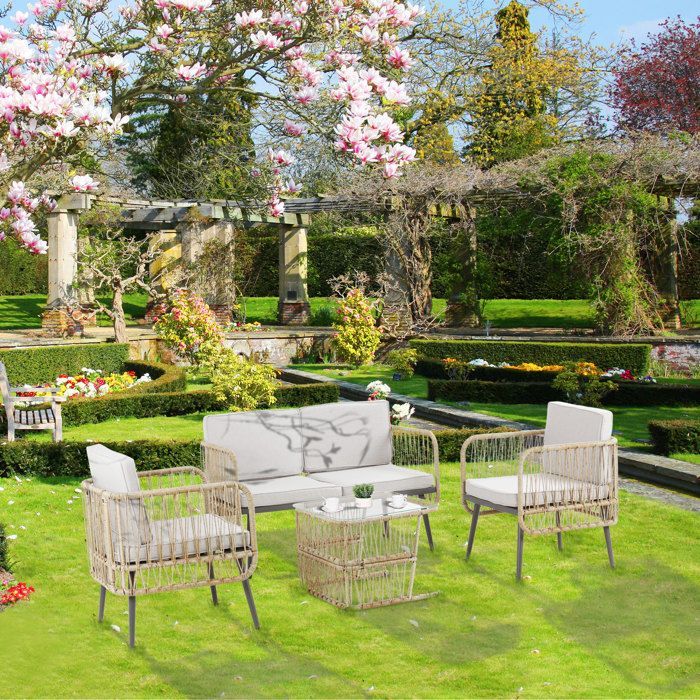 Outsunny Metall-Gartenmöbelset 112x58,5x64cm Beige
