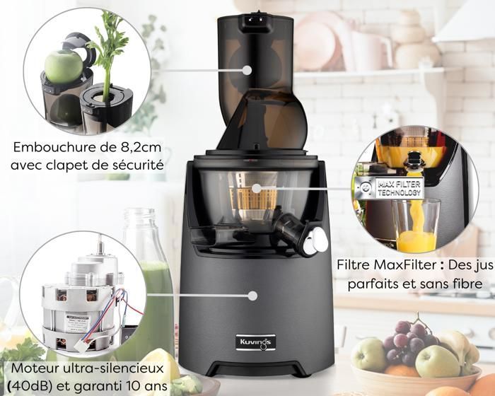 Kuvings | EVO820 Juicer | Slow Rotation | Quiet | Easy to Clean | Free Recipe Book - Anthracite