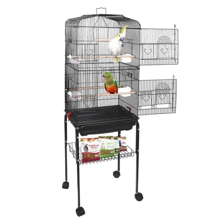 Cage pour Oiseaux Volière de Perroquet Canaries Perruche Canaris avec 4 Roues 46 x 36 x 150 cm