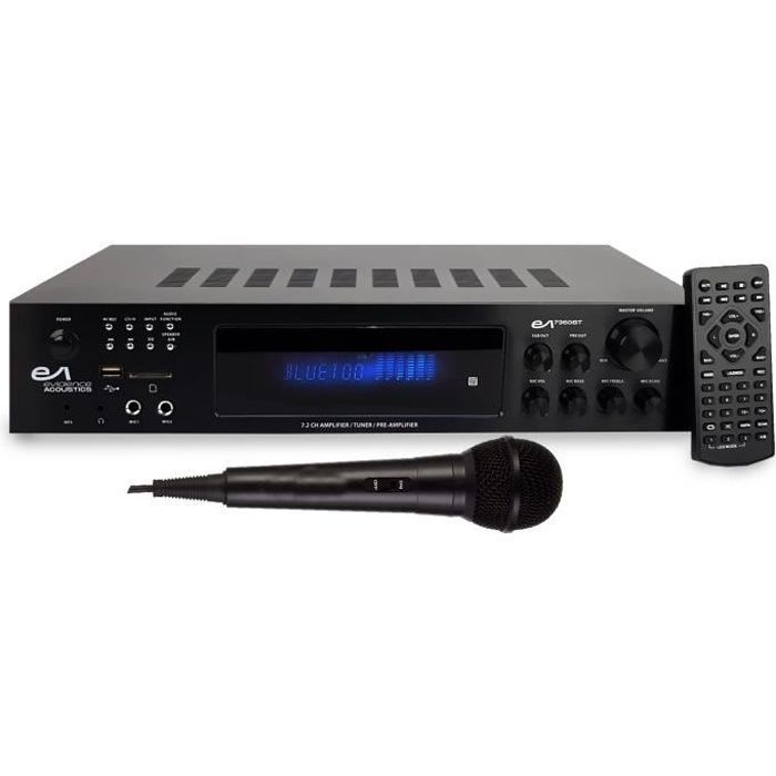 Hifi-vahvistin - Evidence Acoustics - EA-7360-BT - 5.2 - 4 x 75W - Bluetooth, USB, SD, FM, mikrofoni sisältyy hintaan