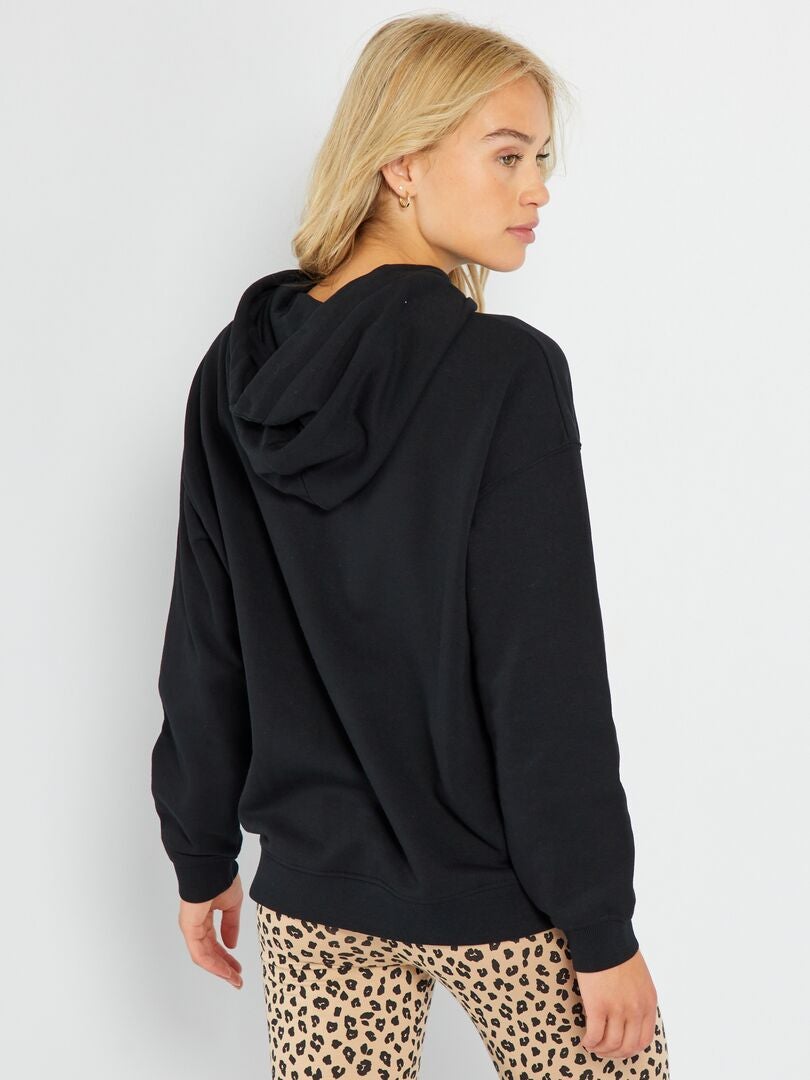 Effen fleece hoodie - Zwart