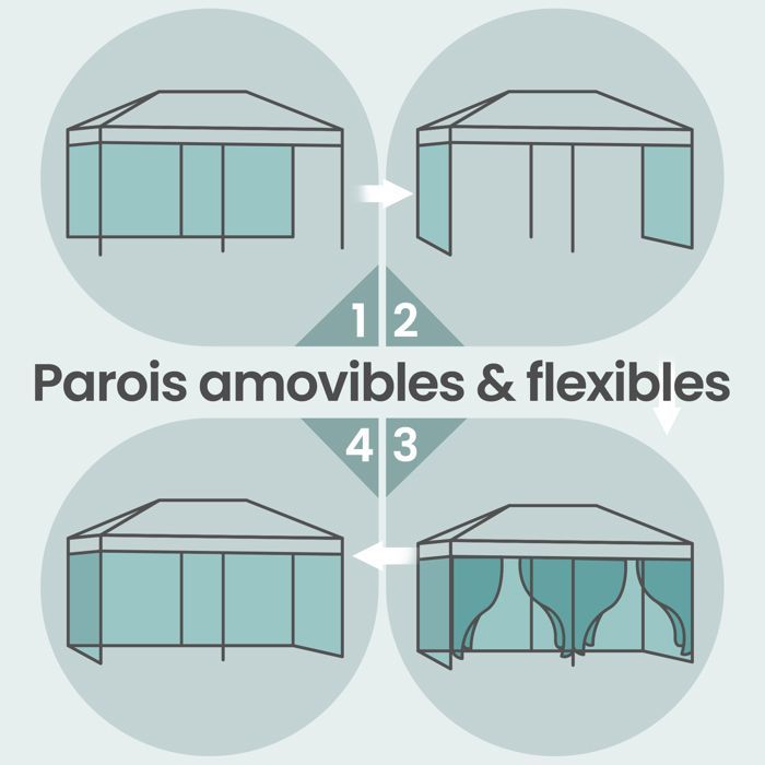 Gazebo, Sun Protection, Garden Tent, Portable, with Walls, Outdoor Use, 6 x 3 m, Grey