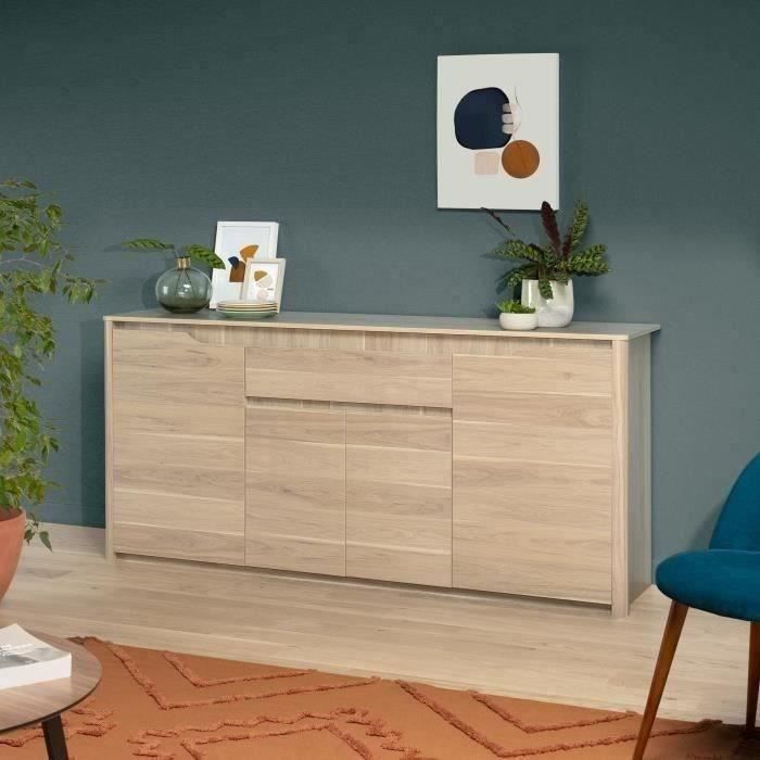 Aparador bajo - Tablero de partículas - Acabado roble Dakota - 4 puertas + 1 cajón - Betty - Ancho 185 x Profundidad 46 x Alto 85,5 cm