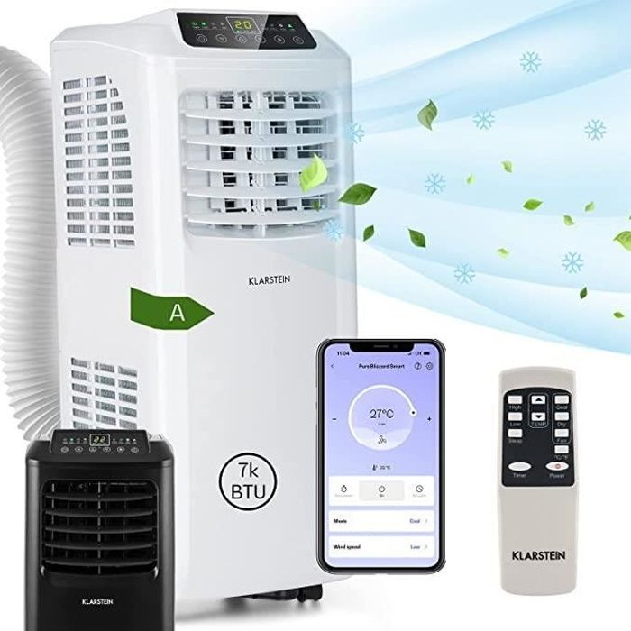 Aire acondicionado portátil Klarstein de 7000 BTU - Enfriador de aire silencioso - Enfriador de aire - Blanco