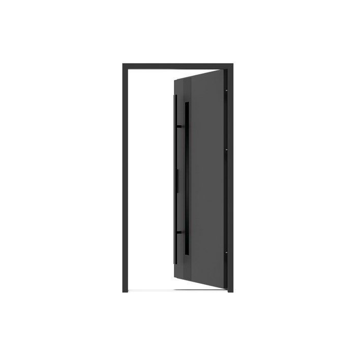 Puerta frontal de acero macizo y acero inoxidable, 207 cm de alto x 100 cm de ancho - 68 mm de espesor - cristal ahumado - antracita y negro - apertura a la derecha - CALOSA