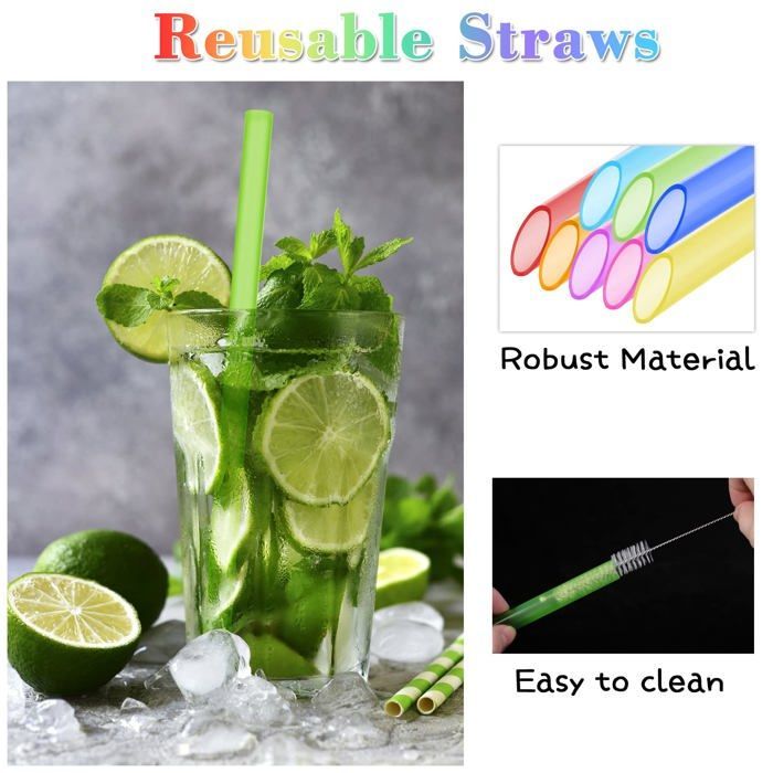 Cannucce per bubble tea, 8 pezzi, plastica resistente e riutilizzabile + 2 spazzolini per la pulizia, accessorio per cannucce per succhi/bibite, Cuneary