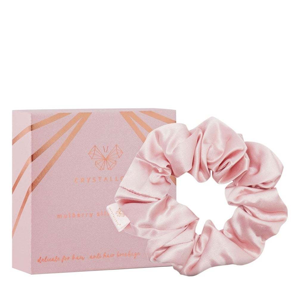Svilena gumica za lase Crystallove – roza – 1 kos