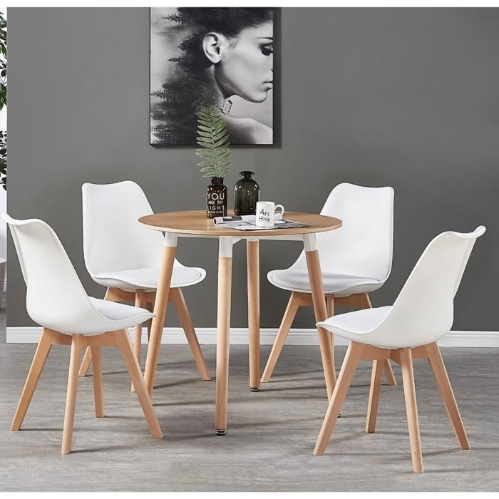 Set aus 4 skandinavischen Esszimmerstühlen mit Kunstlederkissen und Massivholzbeinen