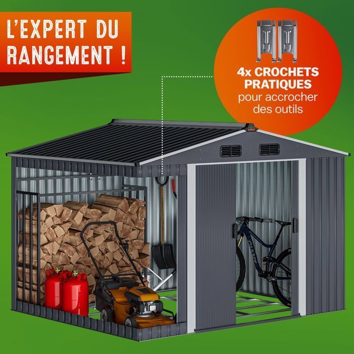 GARDEBRUK® Abri de jardin métal XXL 5m² fondation 260x205x180cm porte coulissante anthracite-métallique cabane de jardin cabanon