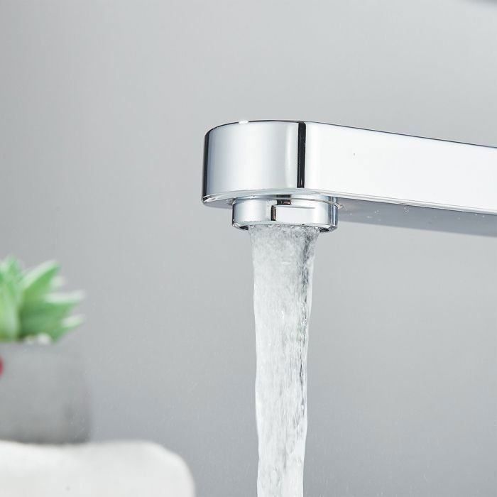 Rubinetto miscelatore cromato per lavabo da bagno con maniglia quadrata, miscelatore per acqua calda e fredda con leva singola