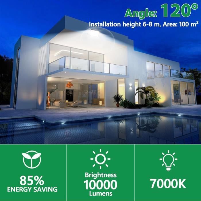 Faro LED da esterno da 100 W, 10000 lumen, 6500 K, faretto LED da esterno IP66, luce bianca fredda per patio, garage, giardino, terrazza, fabbrica