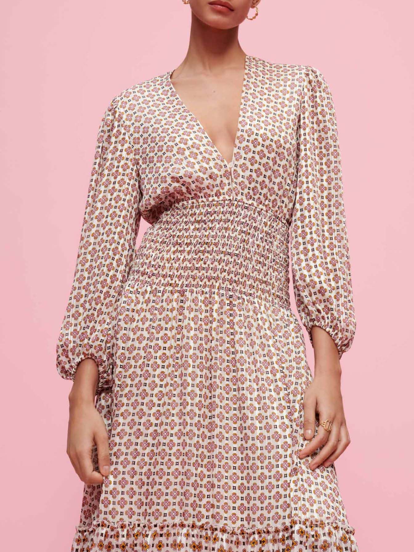 Rochie din muselină imprimată - Tiles fond écru