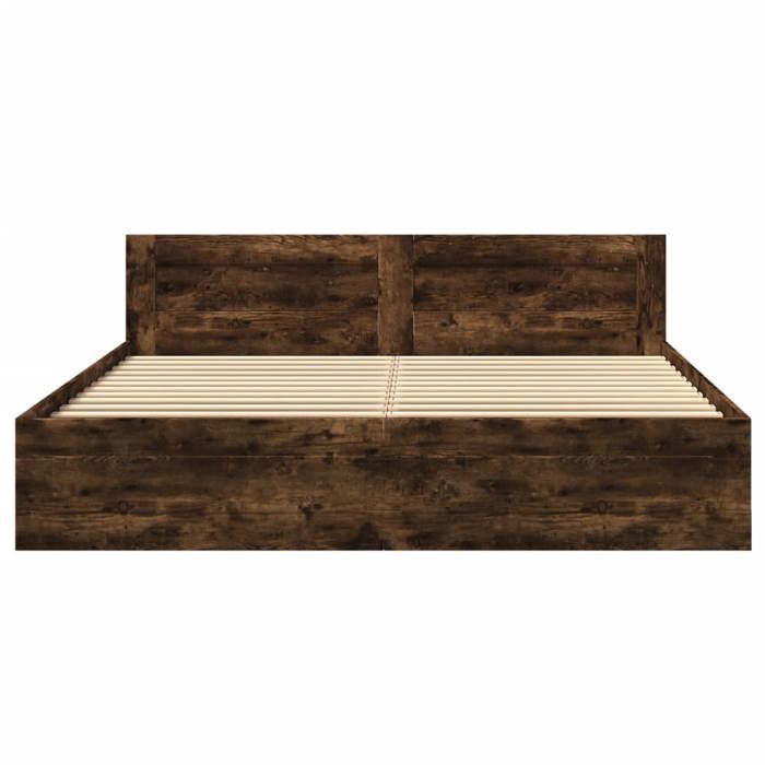 Estructura de cama vidaXL con cabecero, roble ahumado, 200x200 cm, muebles de dormitorio, cama doble, base de cama, estructura de cama