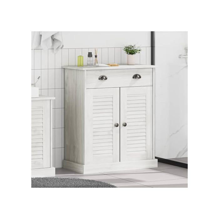 Meuble de rangement salle de bain - vidaXL - Bois de pin massif - Blanc vieilli - 67.5x34x80 cm - Rangement abondant