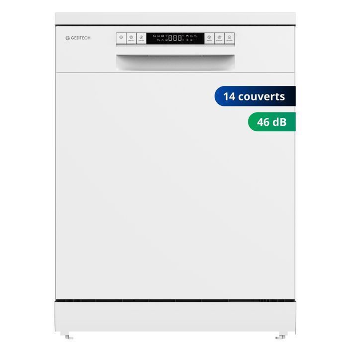 GEDTECH - Lavastoviglie a libera installazione bianca, 14 coperti, GLV1446WH - Avvio ritardato - Eco - Rapido - 46 dB