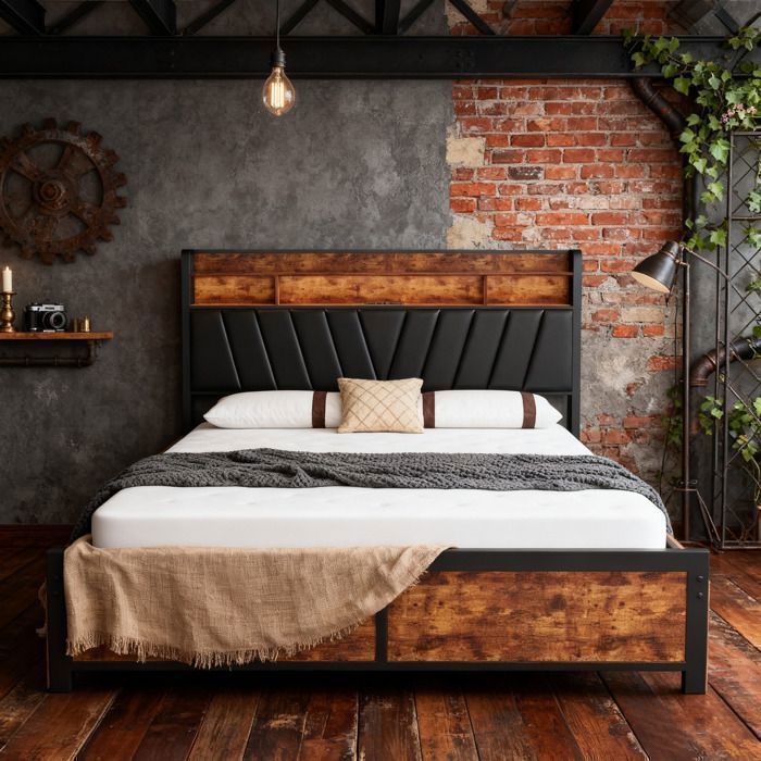Letto 180x200 con rete a doghe - DRELYGWEA - Letto matrimoniale king size 180x200 con contenitore - LED - Nero e Marrone