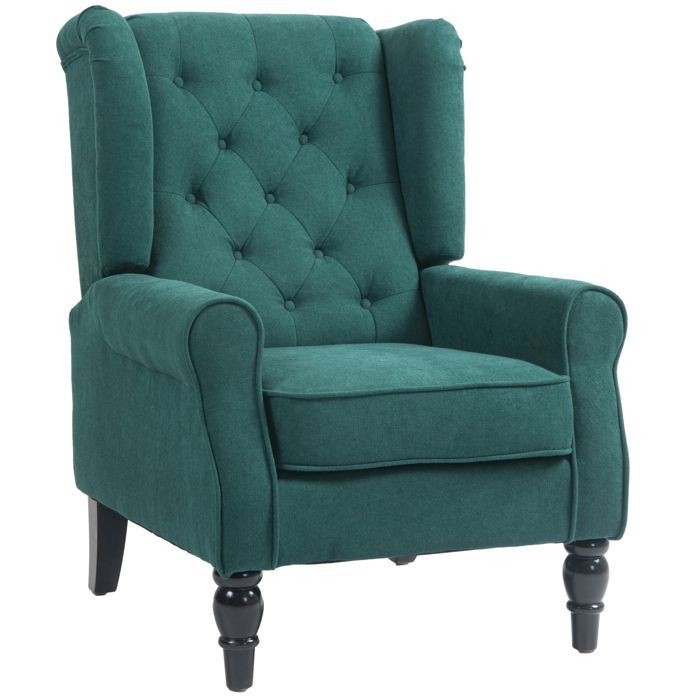 Sillón tapizado - HOMCOM - con asiento ancho, patas de madera, estilo clásico - muy cómodo - 74 x 86 x 102 cm - verde