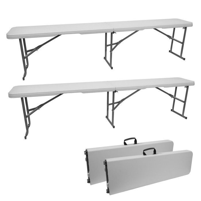2 witte opklapbare banken - Opklapbare tuinbanken - Opklapbare campingbanken - 182x28x43cm - Met handvat