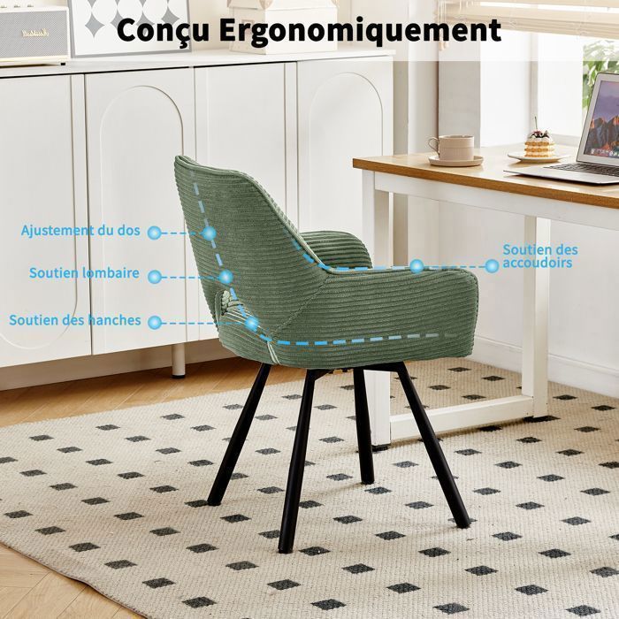 WAFTING Lot de 6 Chaises de Salle à Manger, Fauteuil Pivotantes avec Accoudoirs, Rembourrées avec Dossier en Velours,Vert