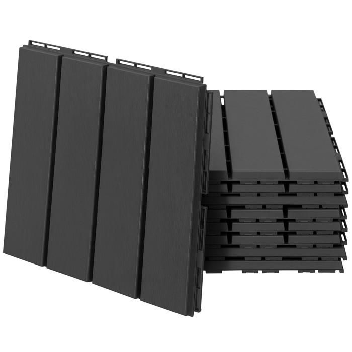 Baldosas para terraza Outsunny - juego de 9 baldosas de plástico negro con efecto madera, encajables - 30x30cm - negro