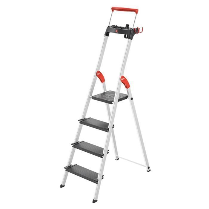 Escada de alumínio Hailo L100 com 4 degraus largos + plataforma TP1