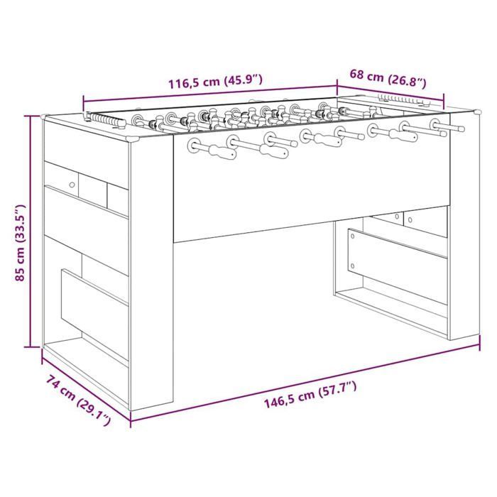 Mesa de futbolín de madera - vidaXL - Roble Sonoma - 146,5 x 74 x 85 cm - Ergonómica - Asas cómodas
