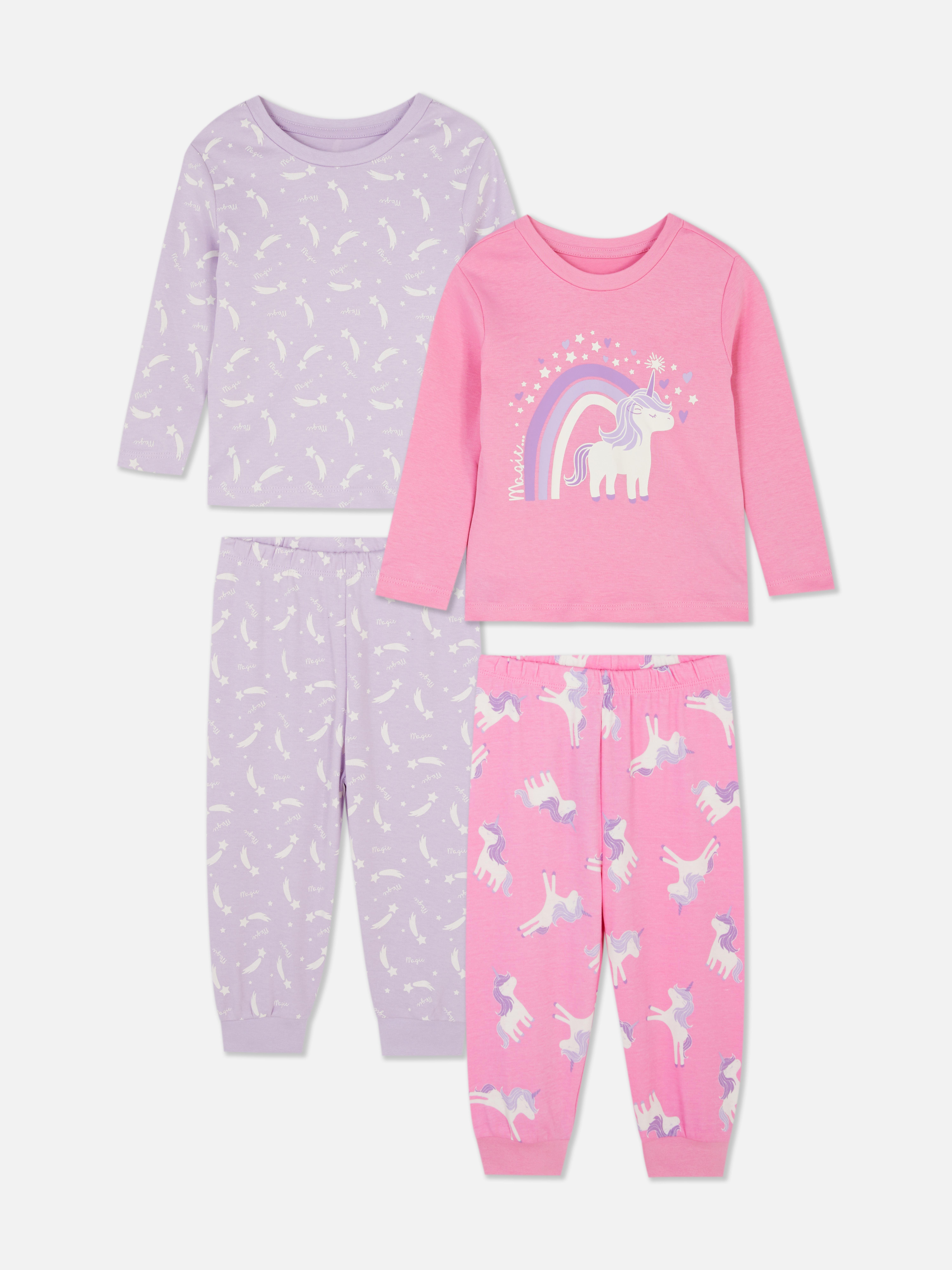 Pijamale lungi cu diverse imprimeuri, set de 2 pijamale confortabile cu top cu mânecă lungă și pantaloni cu manșete