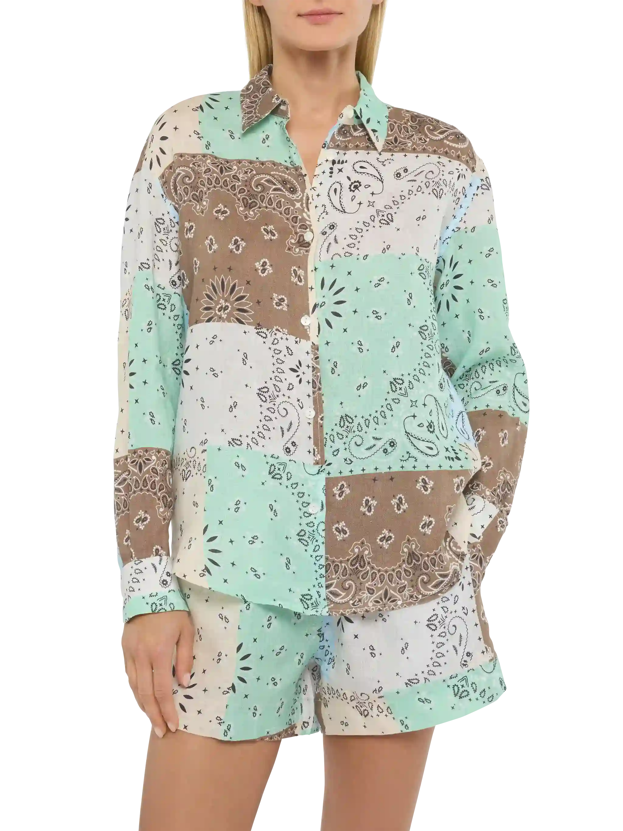 Meredith Classic linnen shirt met bandana-patchprint