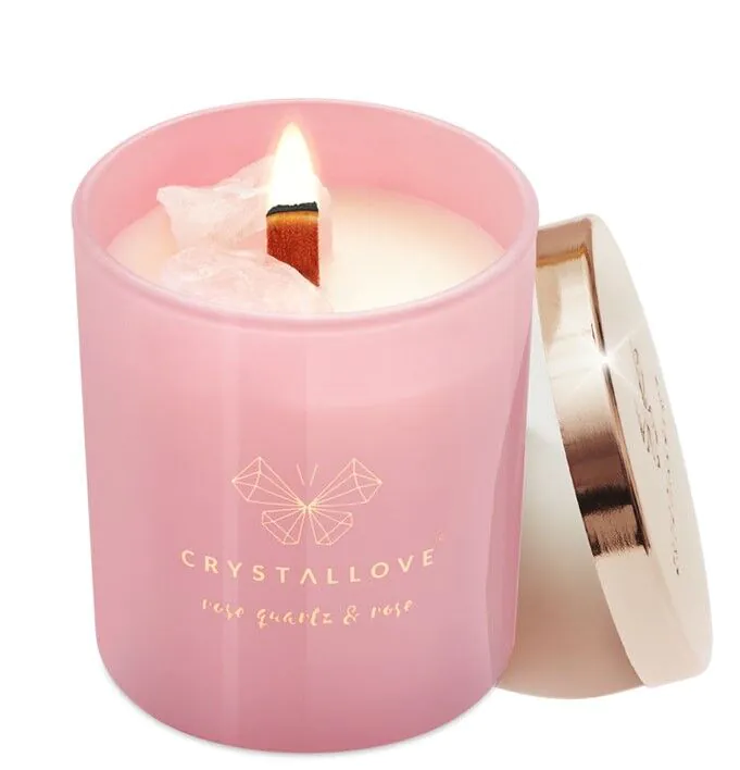 Crystallove Świeca sojowa z Kwarcem Różowym i Różą