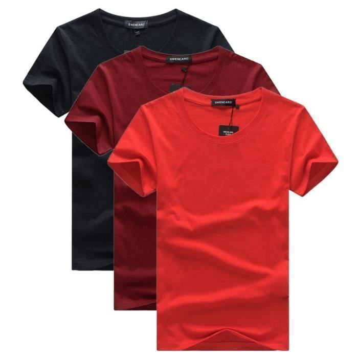 Pack de 3 camisetas de manga corta y cuello redondo para hombre INSFITY - Negro/Burdeos/Rojo - Corte recto - 60% algodón