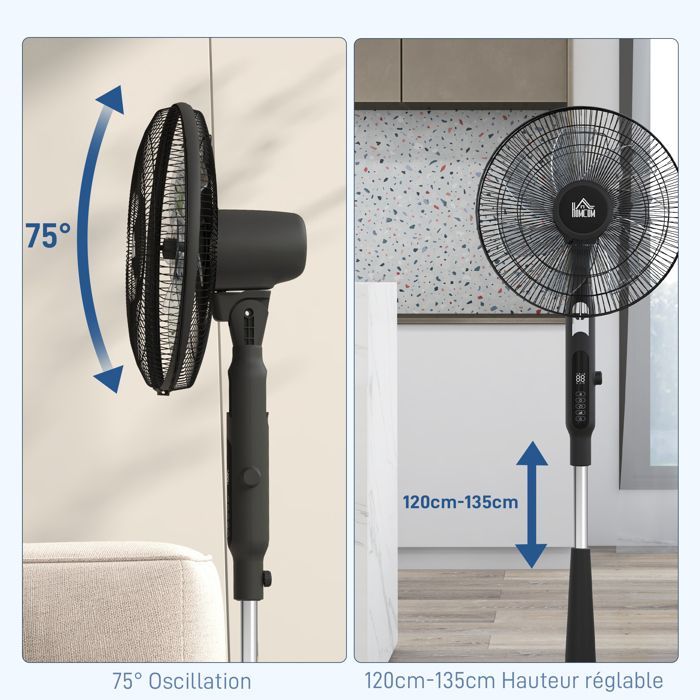 Ventilador de pedestal HOMCOM Ø 42cm 40W 3 modos 28 velocidades, función antimosquitos, altura ajustable, oscilación de 75°, negro