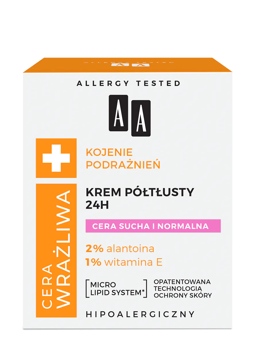 AA Cera Wrażliwa Krem półtłusty do każdego rodzaju cery 24 h bezzapachowy