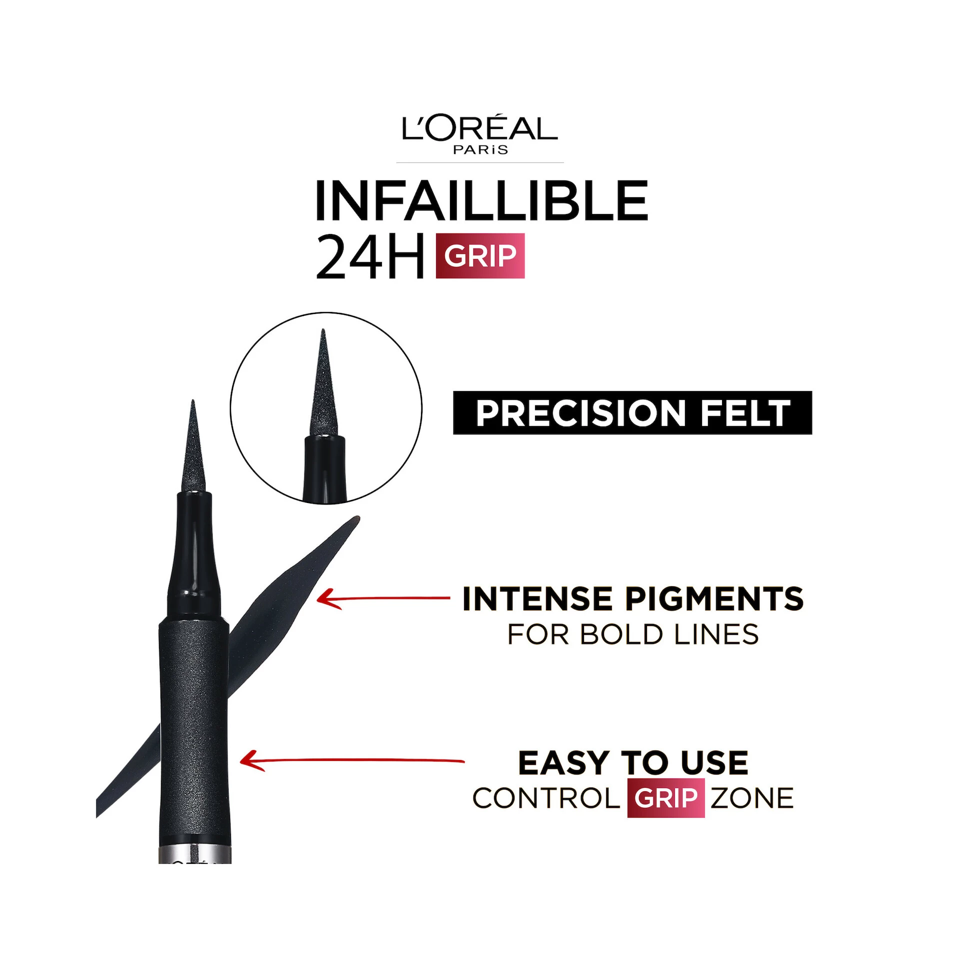 Tuș de ochi Infaillible Grip 24H Precision Felt, nuanță 2 maro - L'Oréal Paris