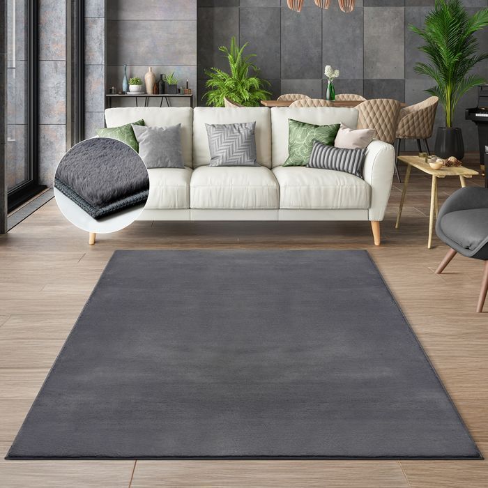 Alfombra para salón - THE CARPET - Acogedora - Lavable - Oeko-Tex - Antracita - 240x340 cm