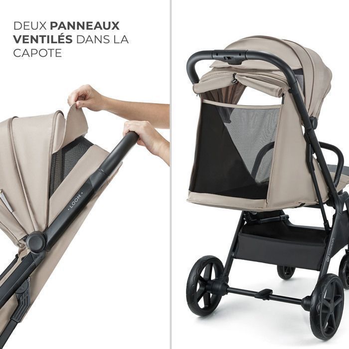 Kinderkraft LOOM Lightweight Stroller, Compact Stroller 0-22 kg, Automatic Folding, Large Puncture-Proof Wheels, Beige