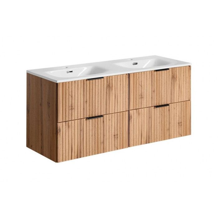 Conjunto completo de baño con lavabo doble de 120 cm + 2 armarios - Roble Georgia