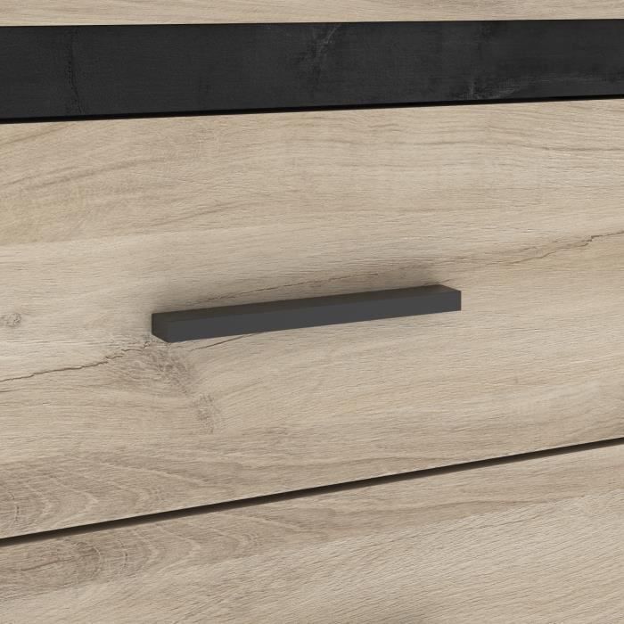 Commode COLORADO 6 Tiroirs - Décor Chêne et noir - L 129,1 x P 41,8 x H 77,1cm - DEMEYERE