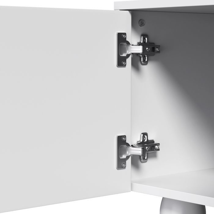 Meuble TV - MODERNLUXE - 180x40x42 cm - 2 tiroirs, 4 portes - Pieds bois massif - Blanc