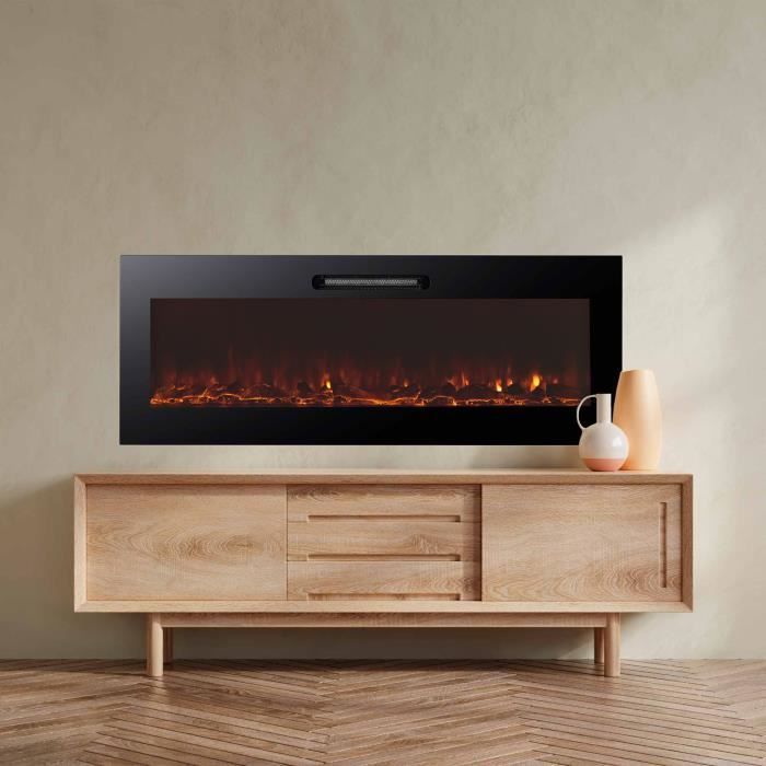 Kekai Oregon 2000W Einbau-Wandkamin, 127x16x48 cm, Schwarz, mit Feuersimulation und Fernbedienung für den Innenbereich