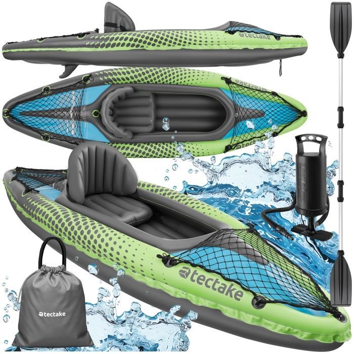 KAYAK - TECTAKE - LIBERTY kayak hinchable, kit completo con bolsa de transporte resistente y ligera - Verde