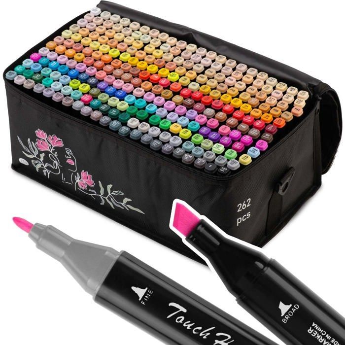 Marqueurs à alcool - JANSHOP - 262 pièces - NK-915 - Pointes doubles - Couleurs saturées - Encre à alcool