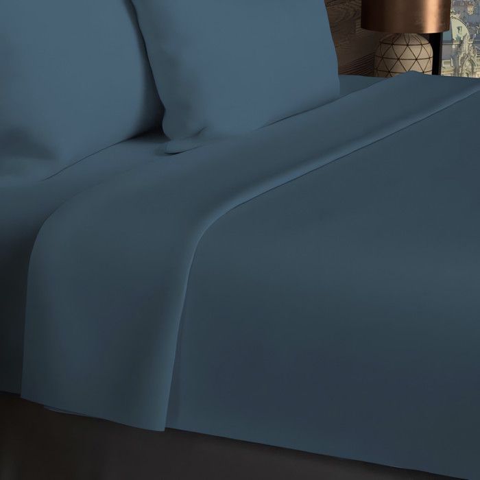 Lençol de cima em algodão com 57 fios, 180x290 cm, azul-pato liso, da Soleil d'ocre