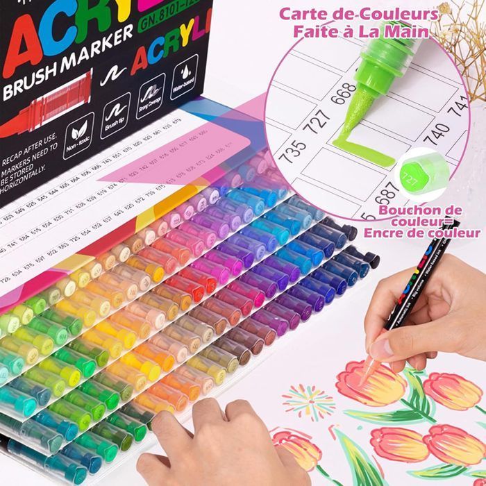 Acrylmarkers in 48 kleuren, acrylverfmarkers met penseelpunt voor volwassenen om mee te kleuren.