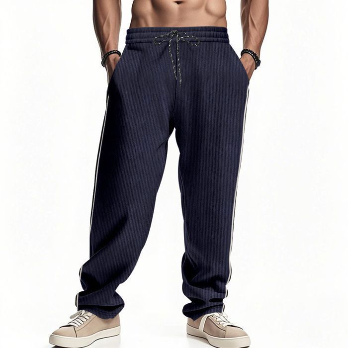 Men's Plus Size Jogging Pants, Men's Breathable Corduroy Sports Pants for Running and Fitness, with Pockets - Navy Blue